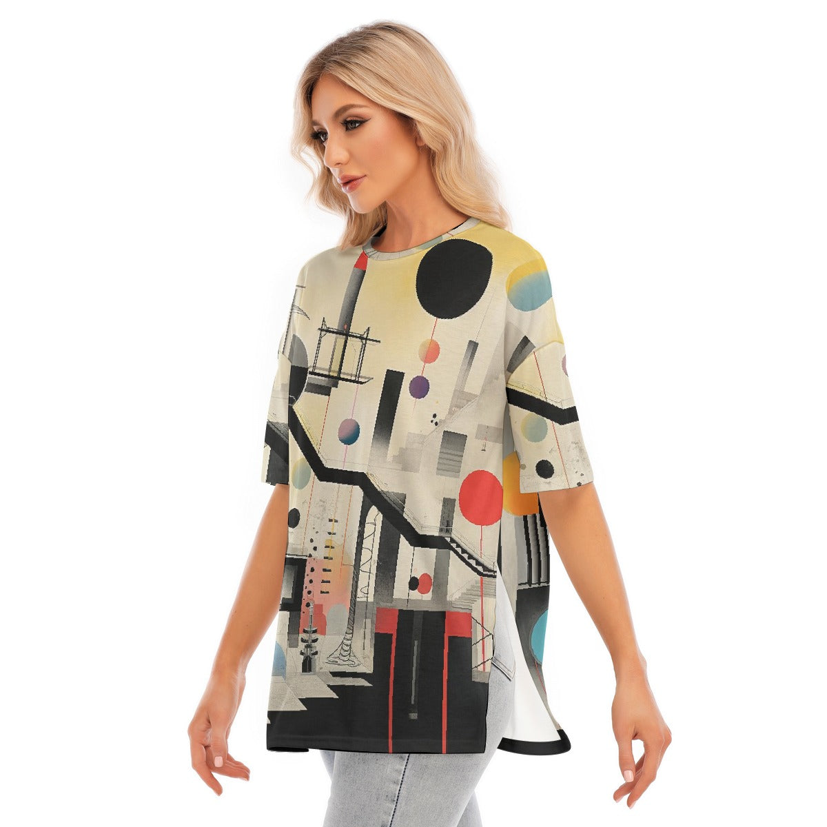 All-Over Print Women's Short Sleeves T-shirt With Hem Split