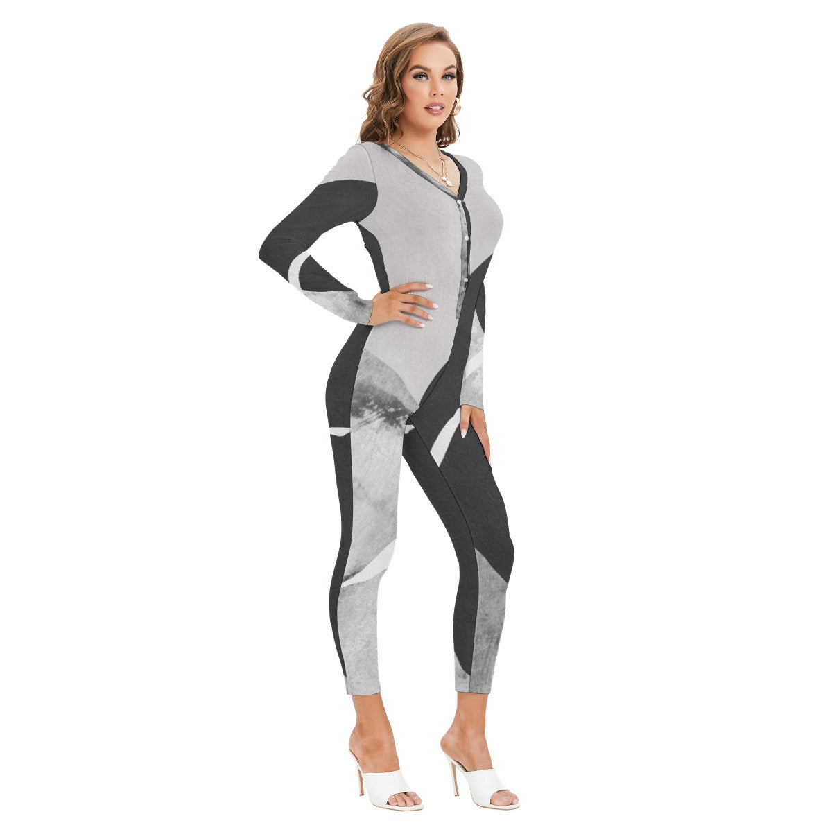 All-Over Print Women's Plunging Neck Jumpsuit