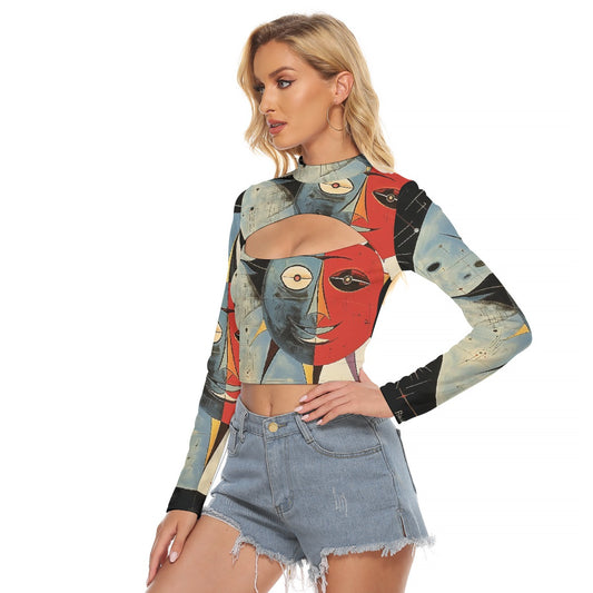 All-Over Print Women's Hollow Chest Keyhole Tight Crop Top