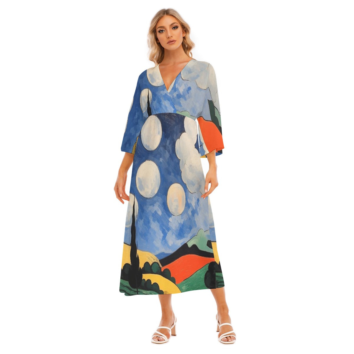 All-Over Print Women's Mid-Sleeve Long Dress