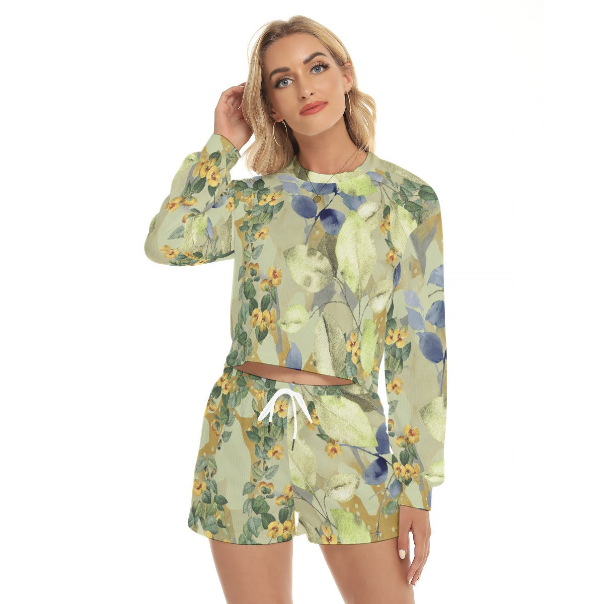 All-Over Print Women's Short Sweatshirt And Pants Suit