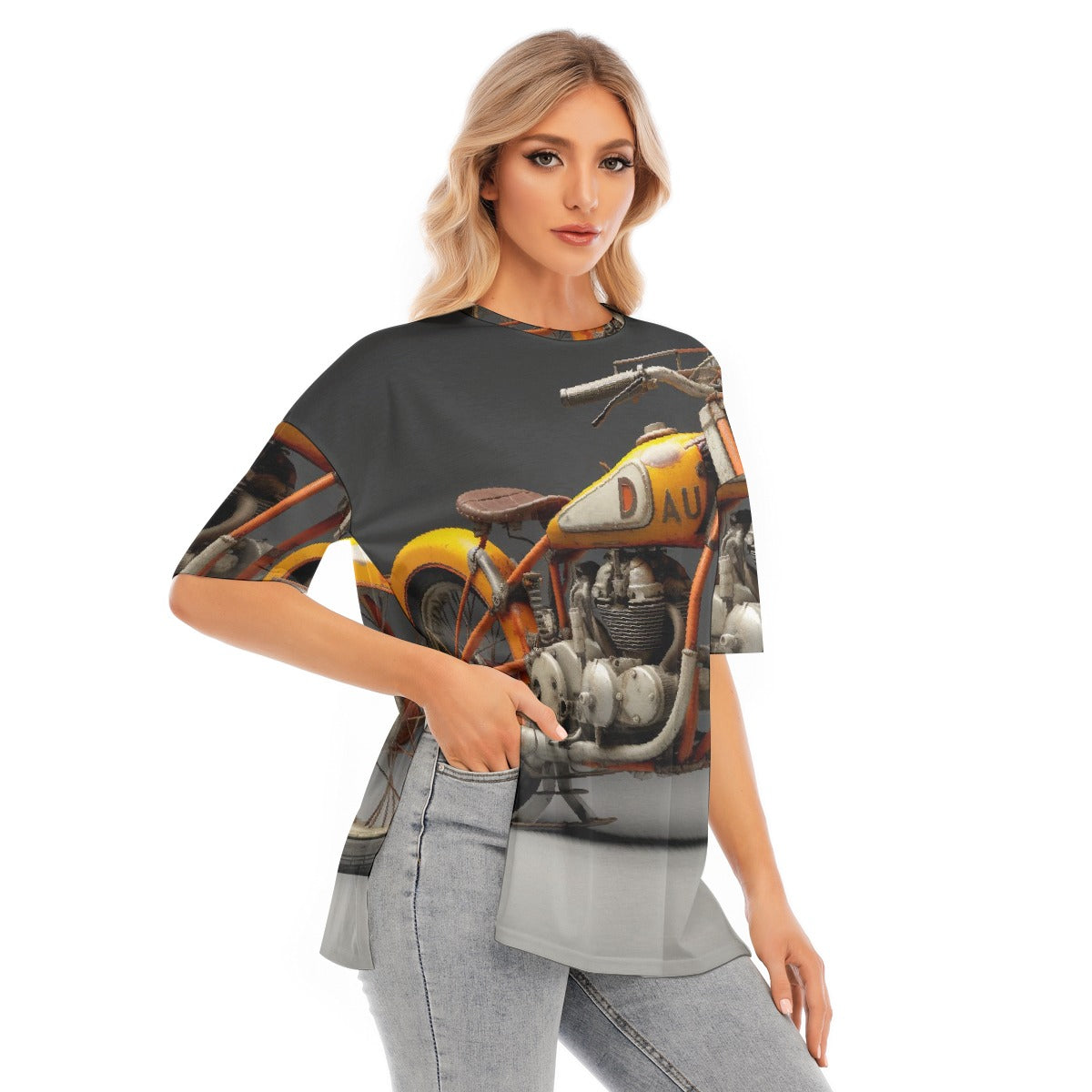 All-Over Print Women's Short Sleeves T-shirt With Hem Split