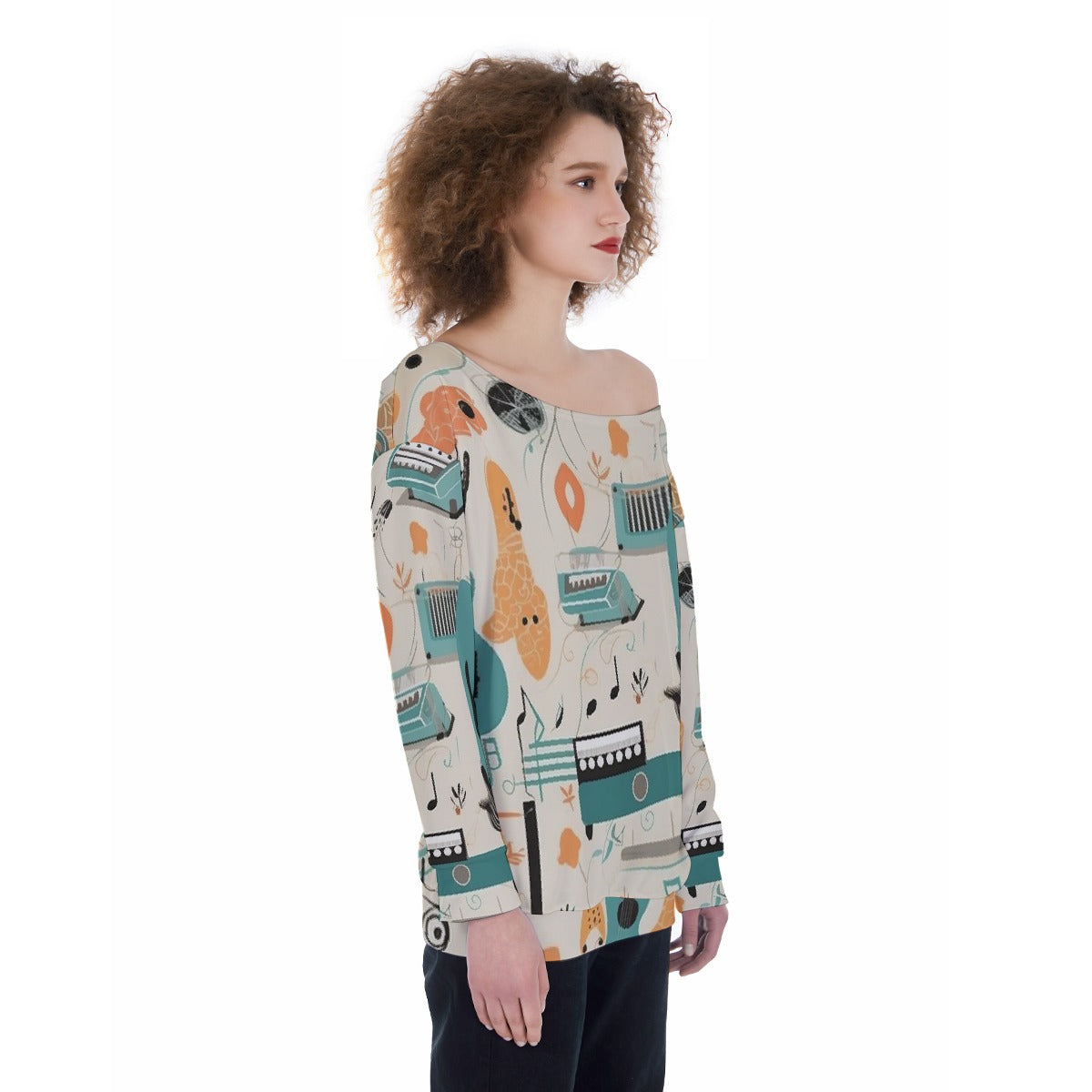All-Over Print Oversized Women's Off-Shoulder Sweatshirt