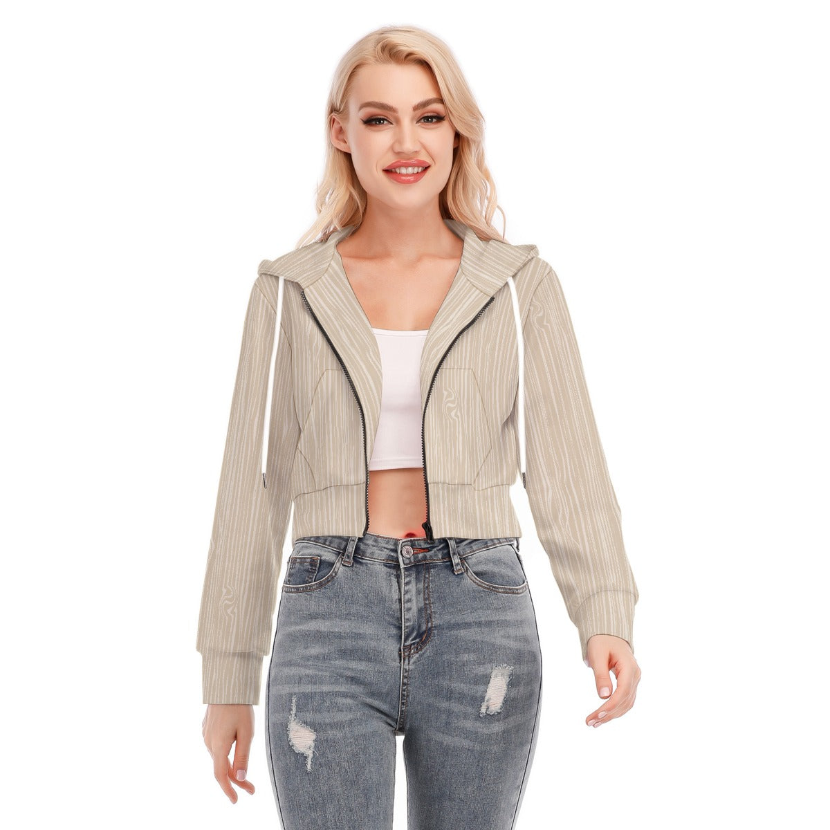 All-Over Print Women's Crop Top Hoodie With Zipper Closure