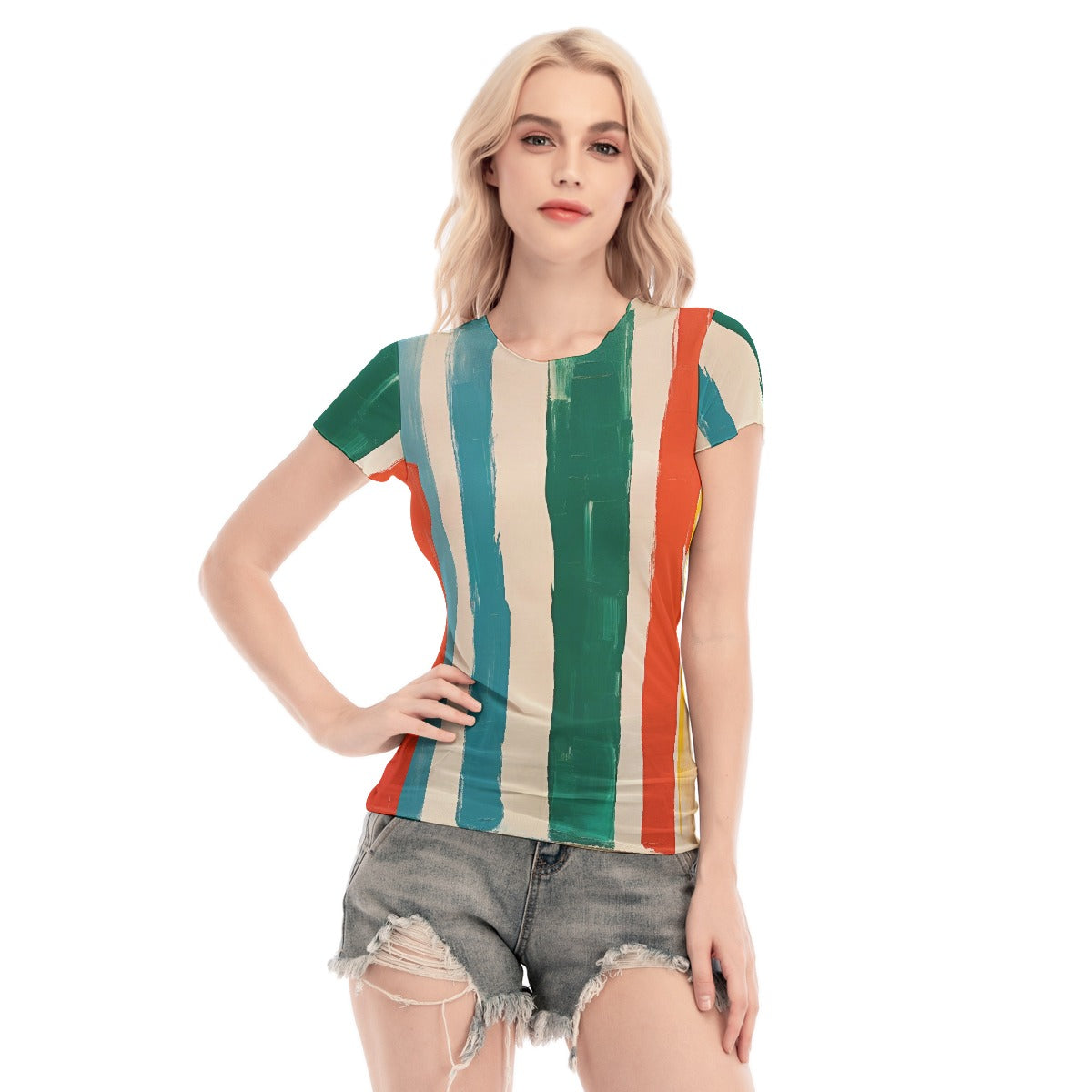 All-Over Print Women's Short Sleeve Mesh Blouse