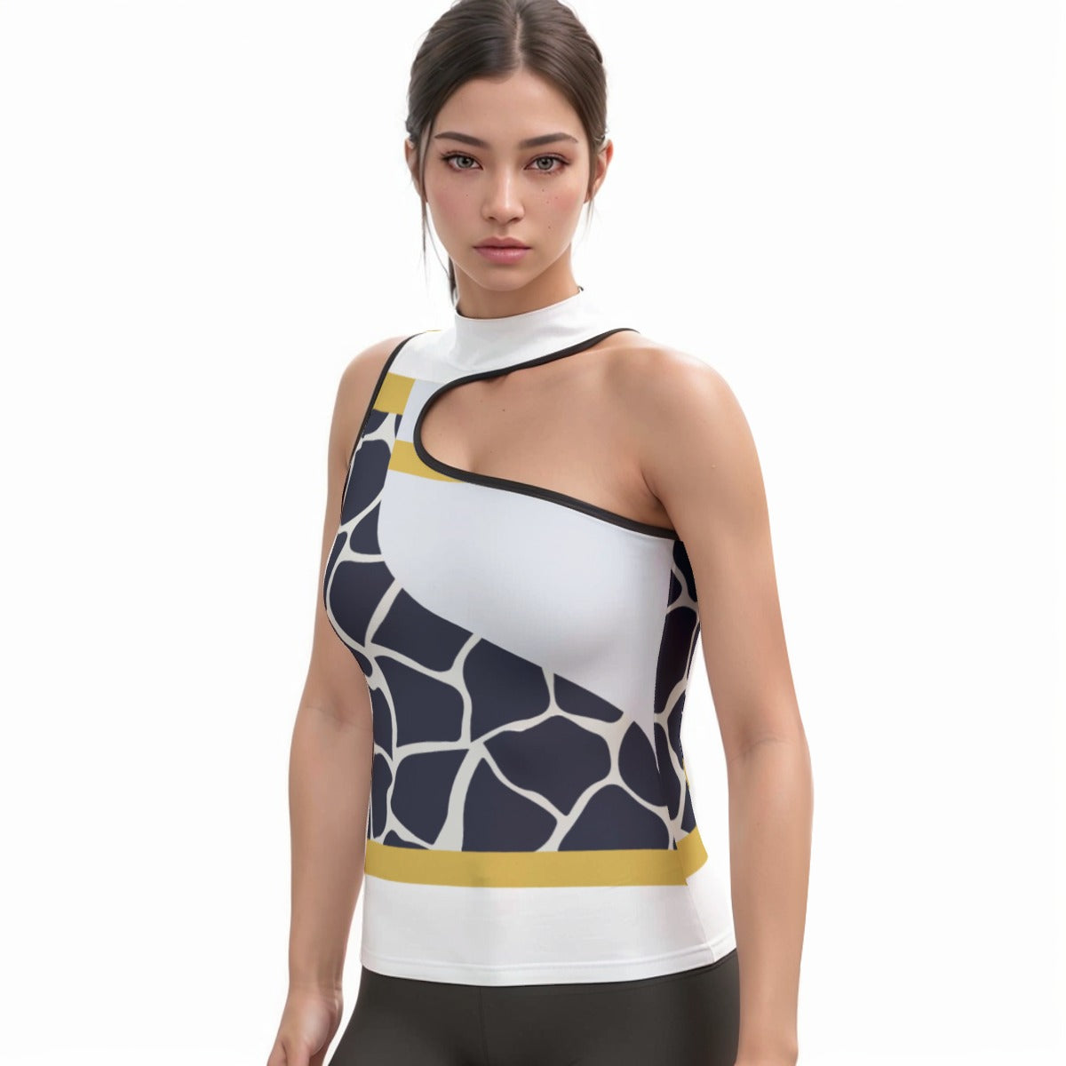 All-Over Print Women's Halter Sleeveless Asymmetrical Tank Top