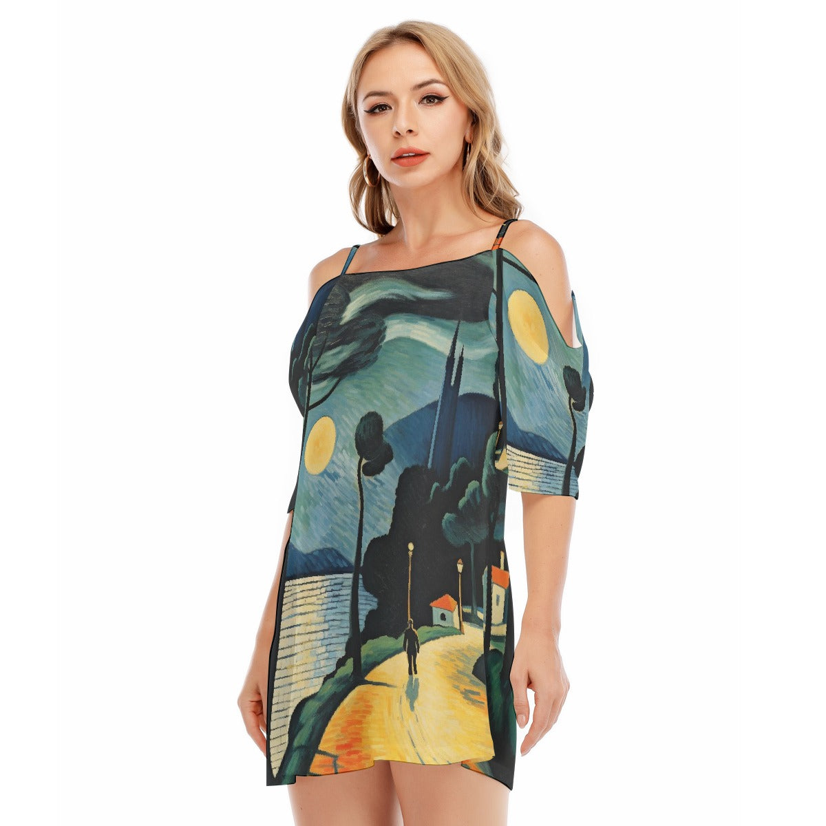 All-Over Print Women's Off-shoulder Cami Dress