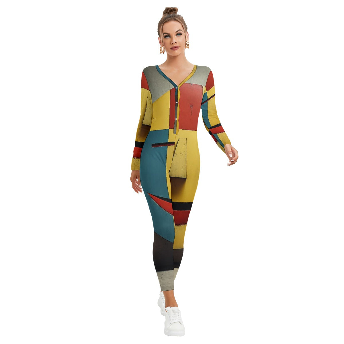 All-Over Print Women's Plunging Neck Jumpsuit