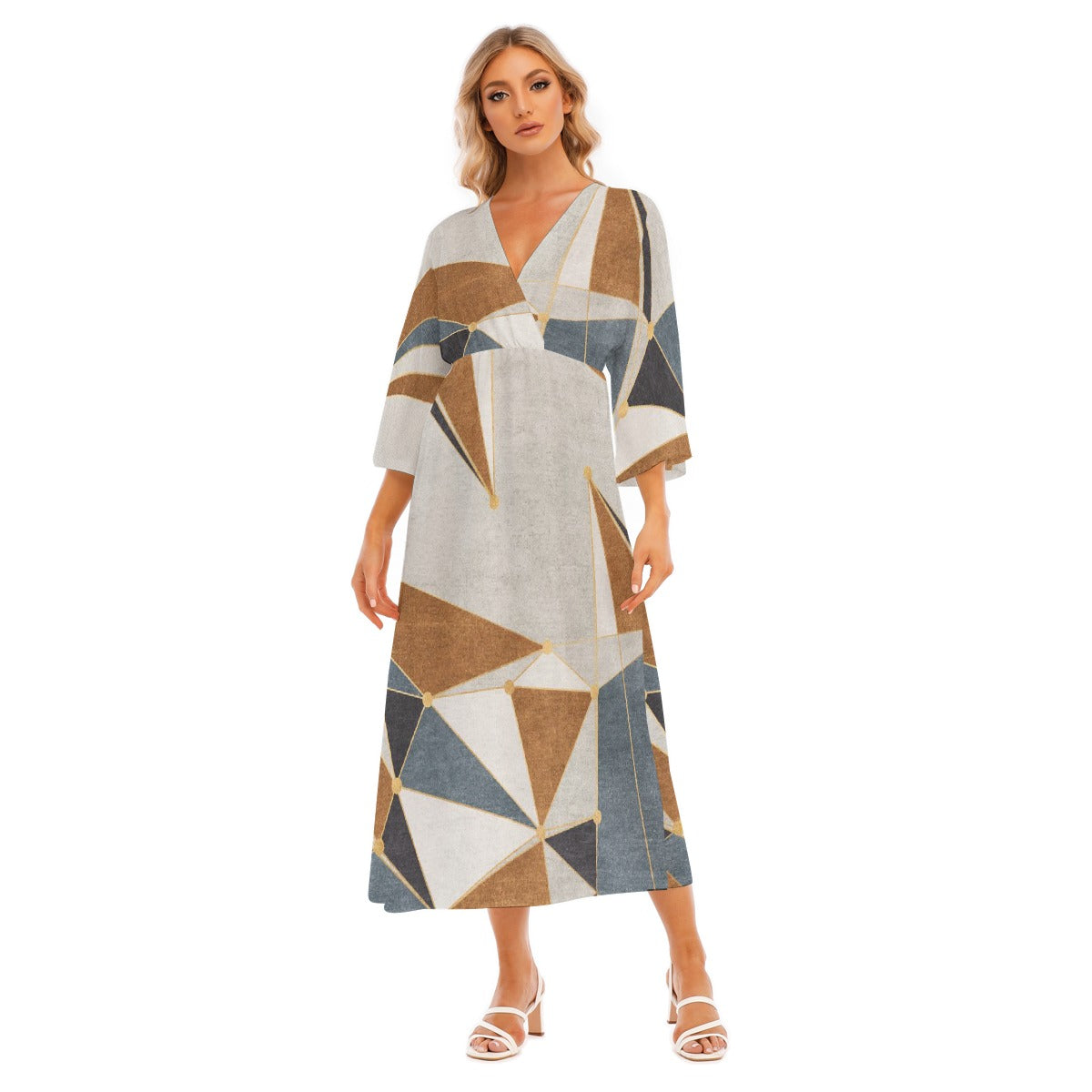 All-Over Print Women's Mid-Sleeve Long Dress