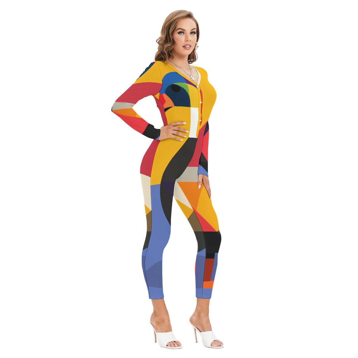 All-Over Print Women's Plunging Neck Jumpsuit