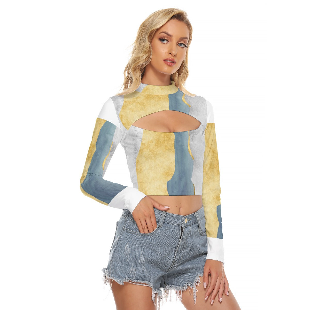 All-Over Print Women's Hollow Chest Keyhole Tight Crop Top