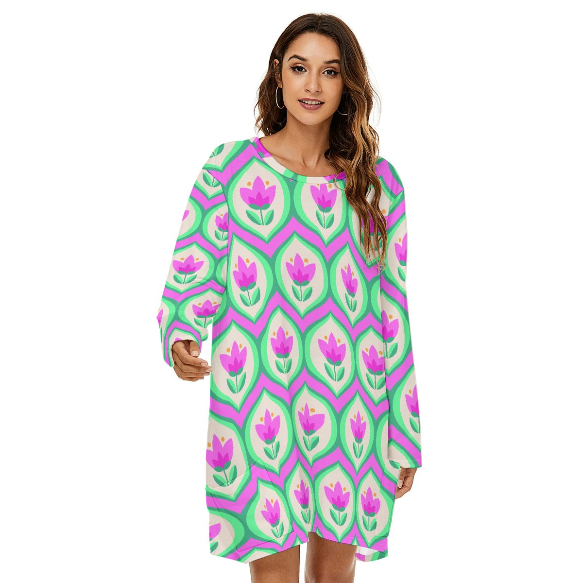 All-Over Print  Women's Loose Crew Neck Dress