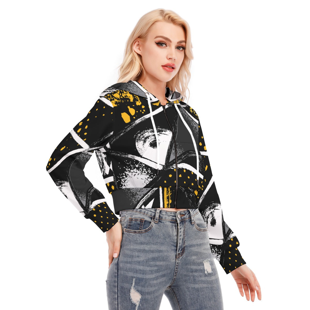 All-Over Print Women's Crop Top Hoodie With Zipper Closure