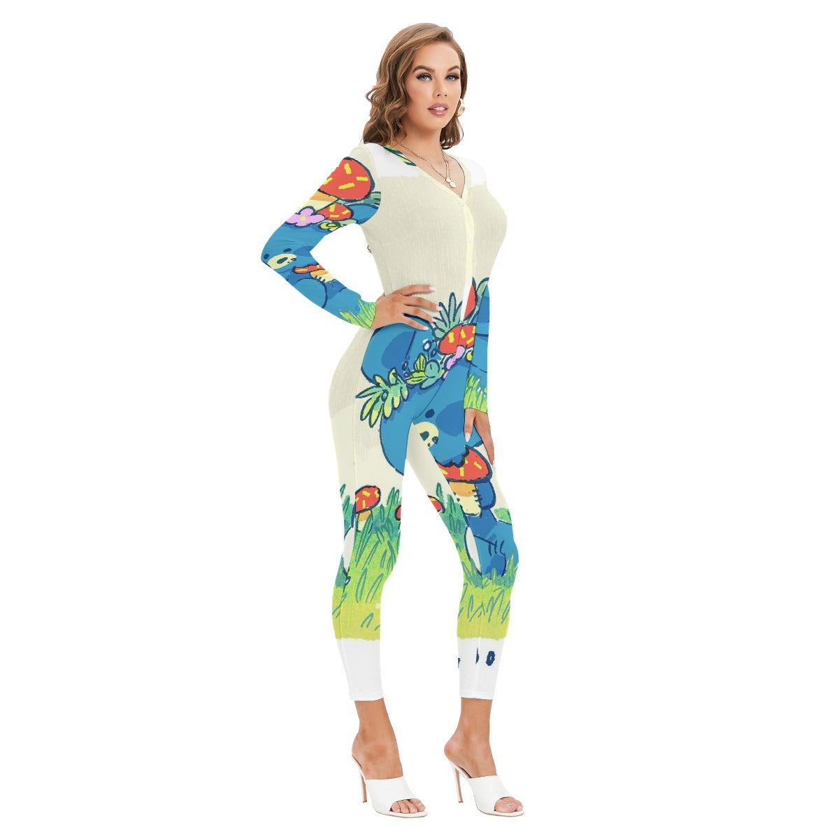 All-Over Print Women's Plunging Neck Jumpsuit