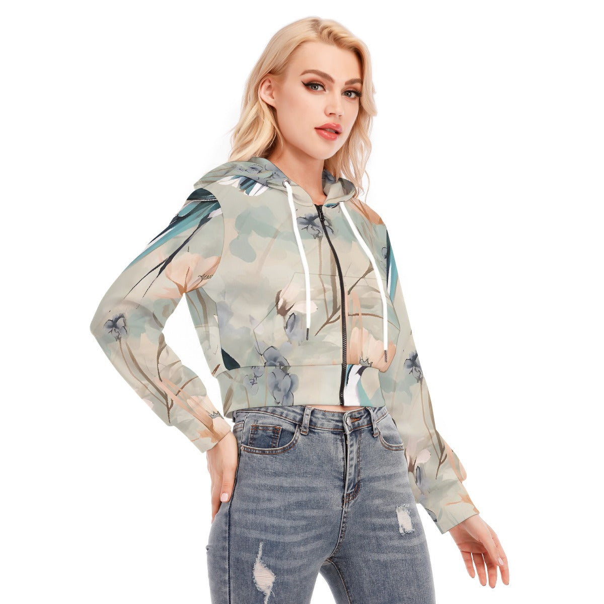 All-Over Print Women's Crop Top Hoodie With Zipper Closure