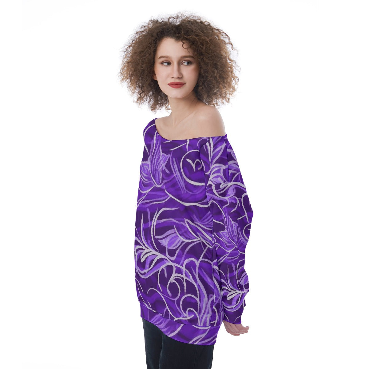 All-Over Print Oversized Women's Off-Shoulder Sweatshirt