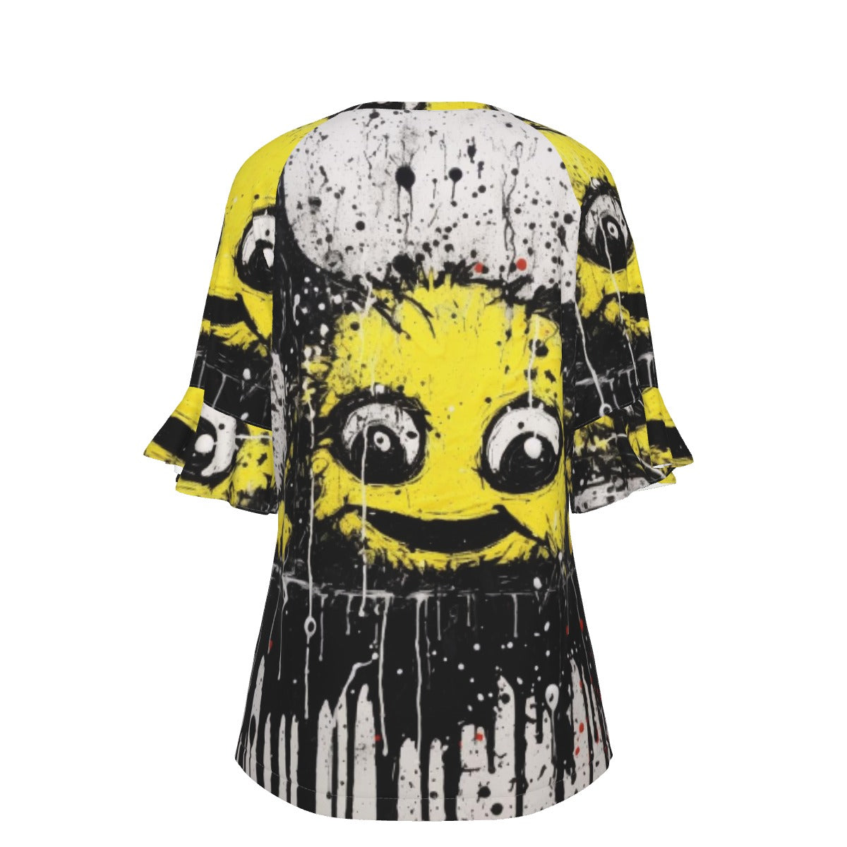 All-Over Print V-neck Women's T-shirt With Bell Sleeve