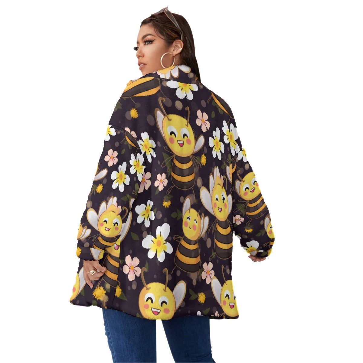 All-Over Print Unisex Borg Fleece Stand-up Collar Coat With Zipper Closure(Plus Size)