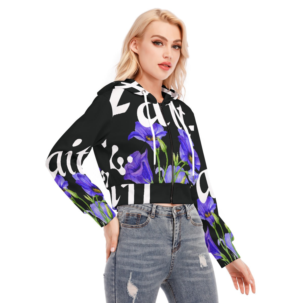 All-Over Print Women's Crop Top Hoodie With Zipper Closure