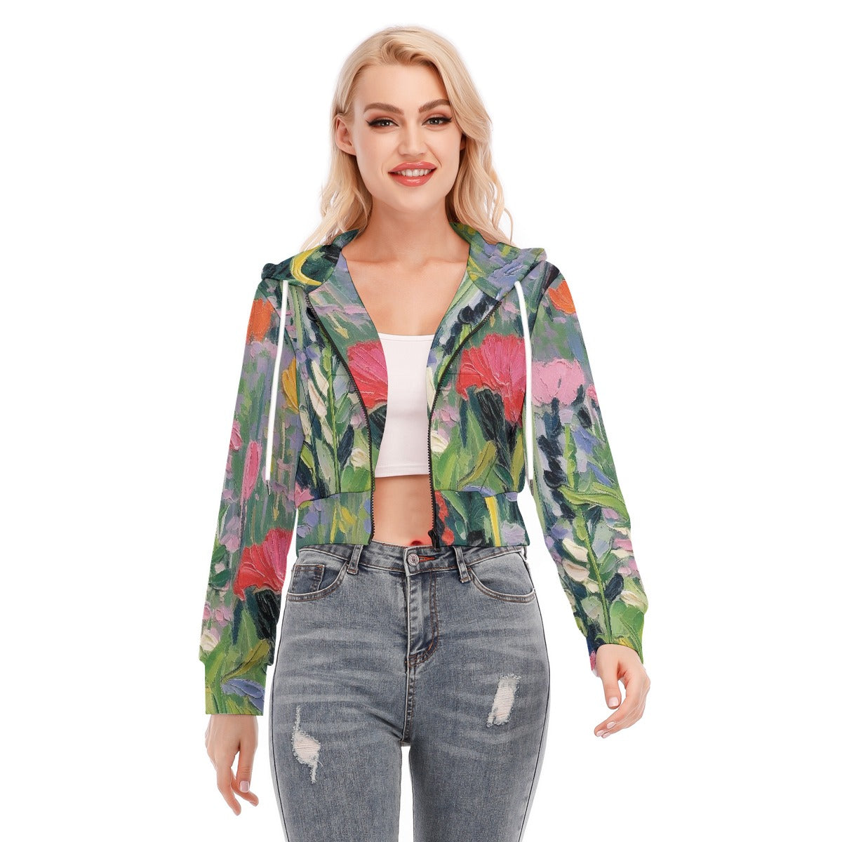 All-Over Print Women's Crop Top Hoodie With Zipper Closure