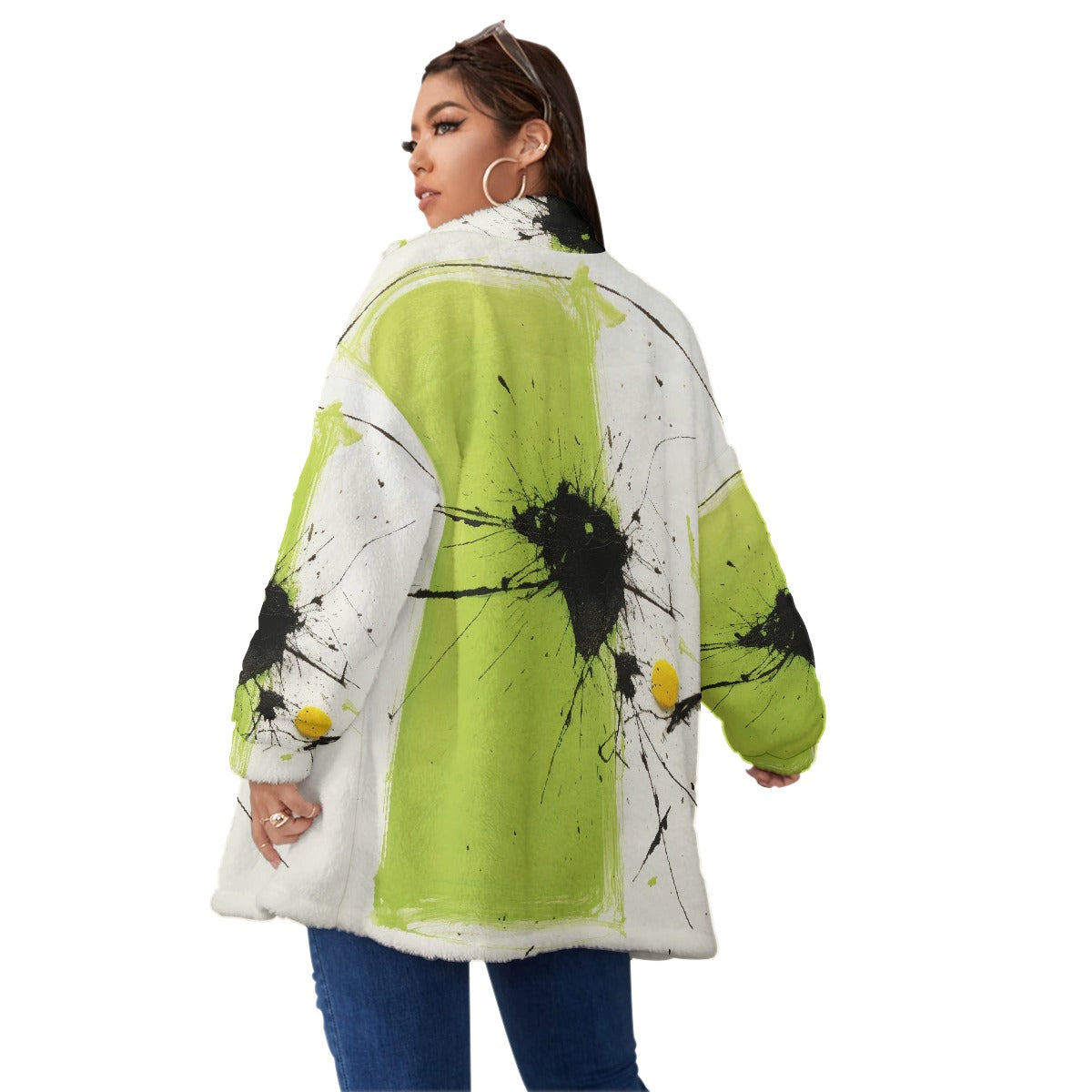 All-Over Print Unisex Borg Fleece Stand-up Collar Coat With Zipper Closure(Plus Size)