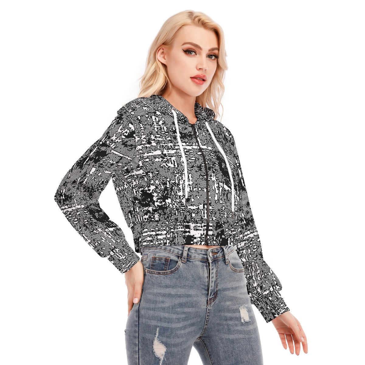 All-Over Print Women's Crop Top Hoodie With Zipper Closure