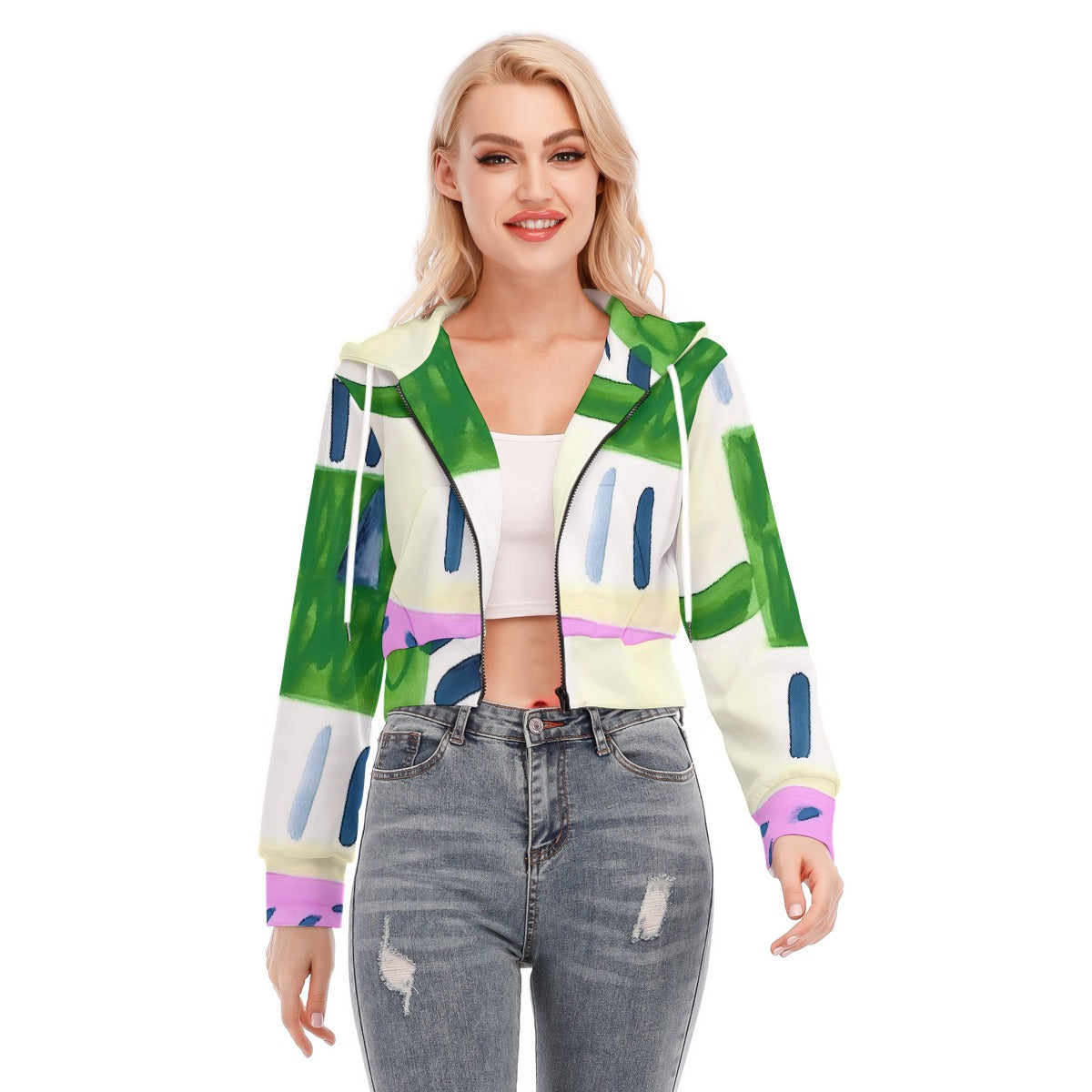 All-Over Print Women's Crop Top Hoodie With Zipper Closure