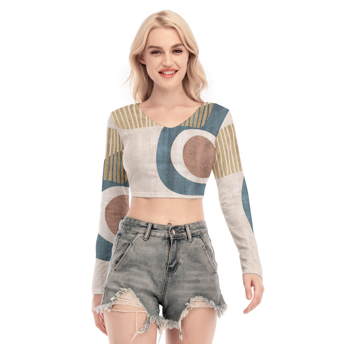 All-Over Print Women's Back Hollow T-shirt With Strap