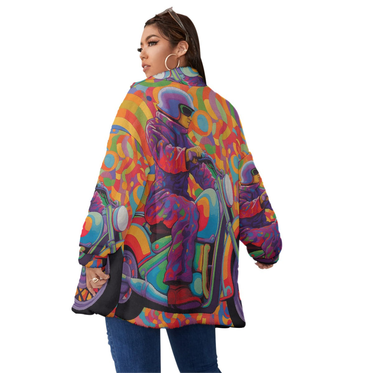 All-Over Print Unisex Borg Fleece Stand-up Collar Coat With Zipper Closure(Plus Size)