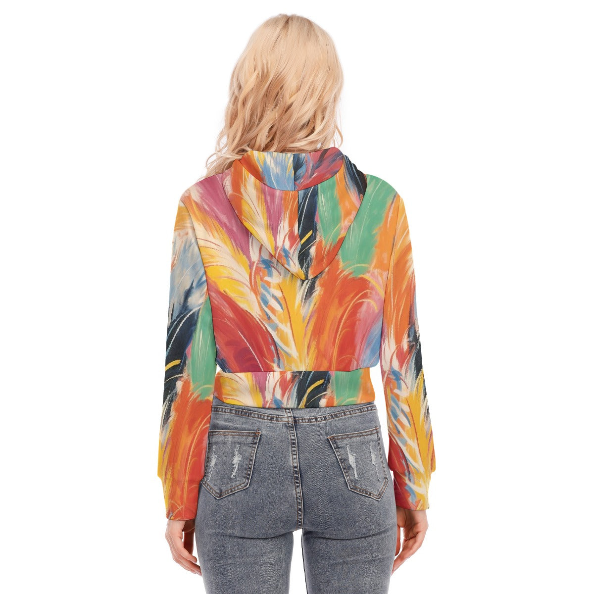 All-Over Print Women's Crop Top Hoodie With Zipper Closure
