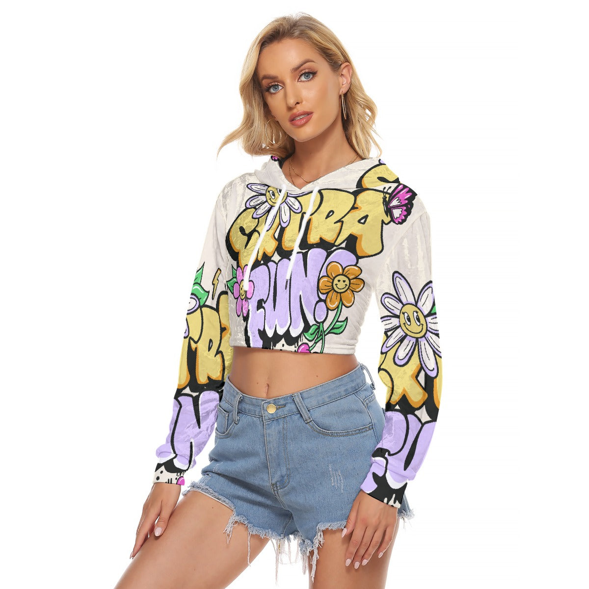 All-Over Print Women's Crop Top Hoodie|Velvet