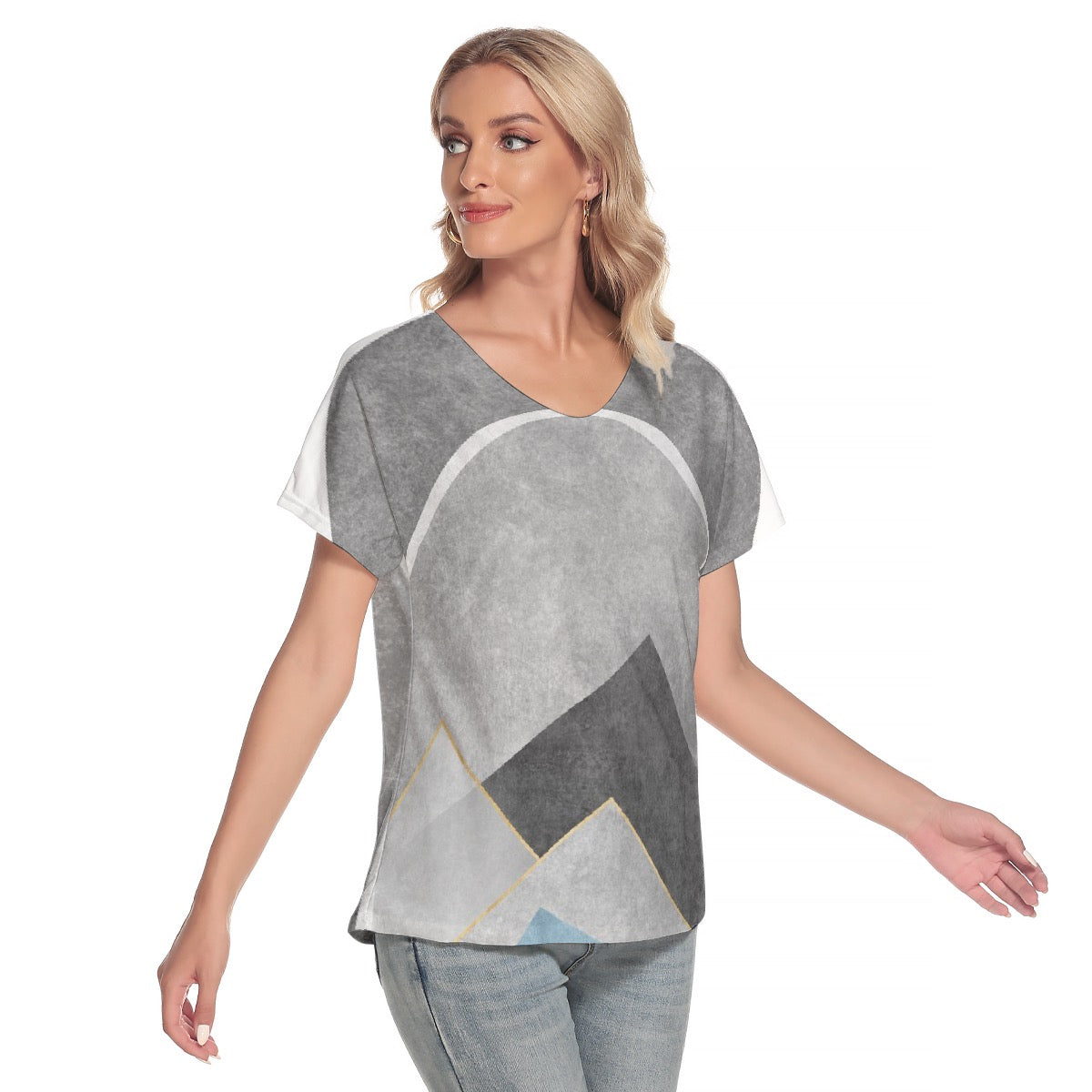 All-Over Print Women's Loose V-neck Short Sleeve T-shirt