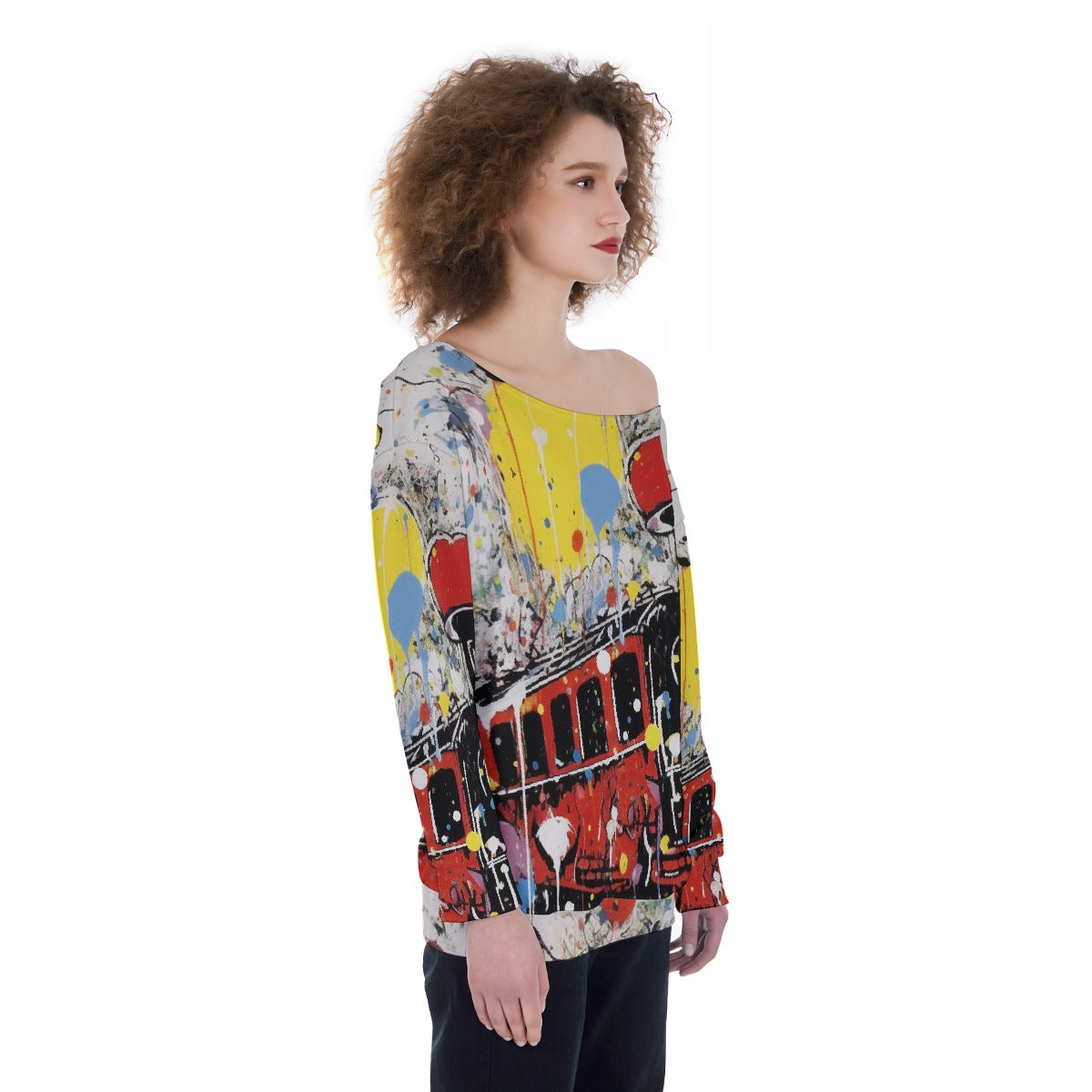 All-Over Print Oversized Women's Off-Shoulder Sweatshirt
