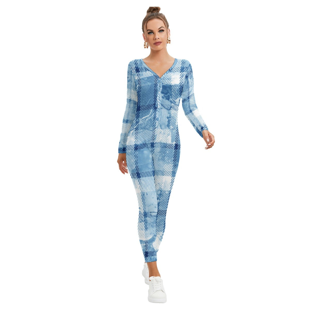 All-Over Print Women's Plunging Neck Jumpsuit