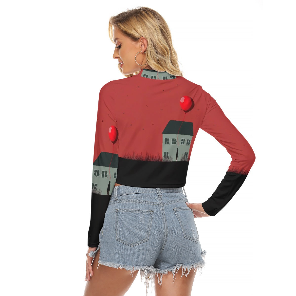 All-Over Print Women's Hollow Chest Keyhole Tight Crop Top