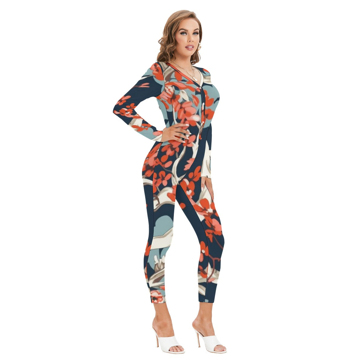 All-Over Print Women's Plunging Neck Jumpsuit