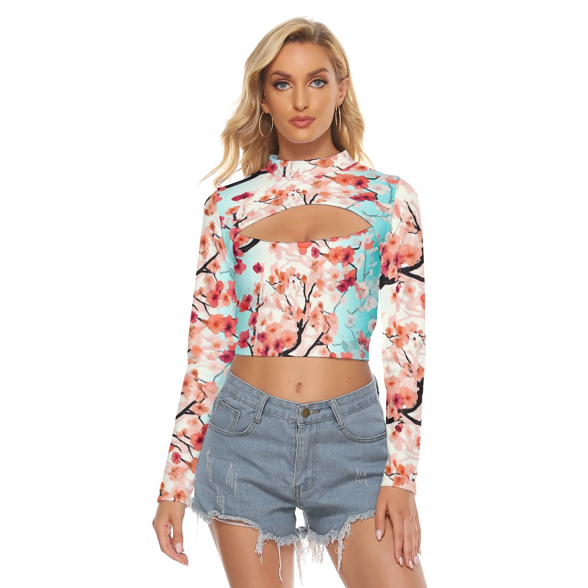 All-Over Print Women's Hollow Chest Keyhole Tight Crop Top