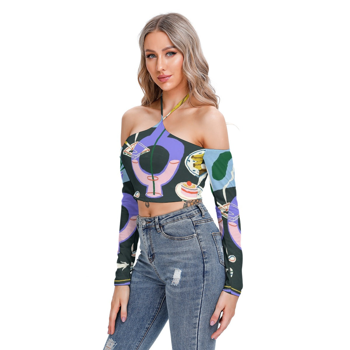 All-Over Print Women's Halter Lace-up Top