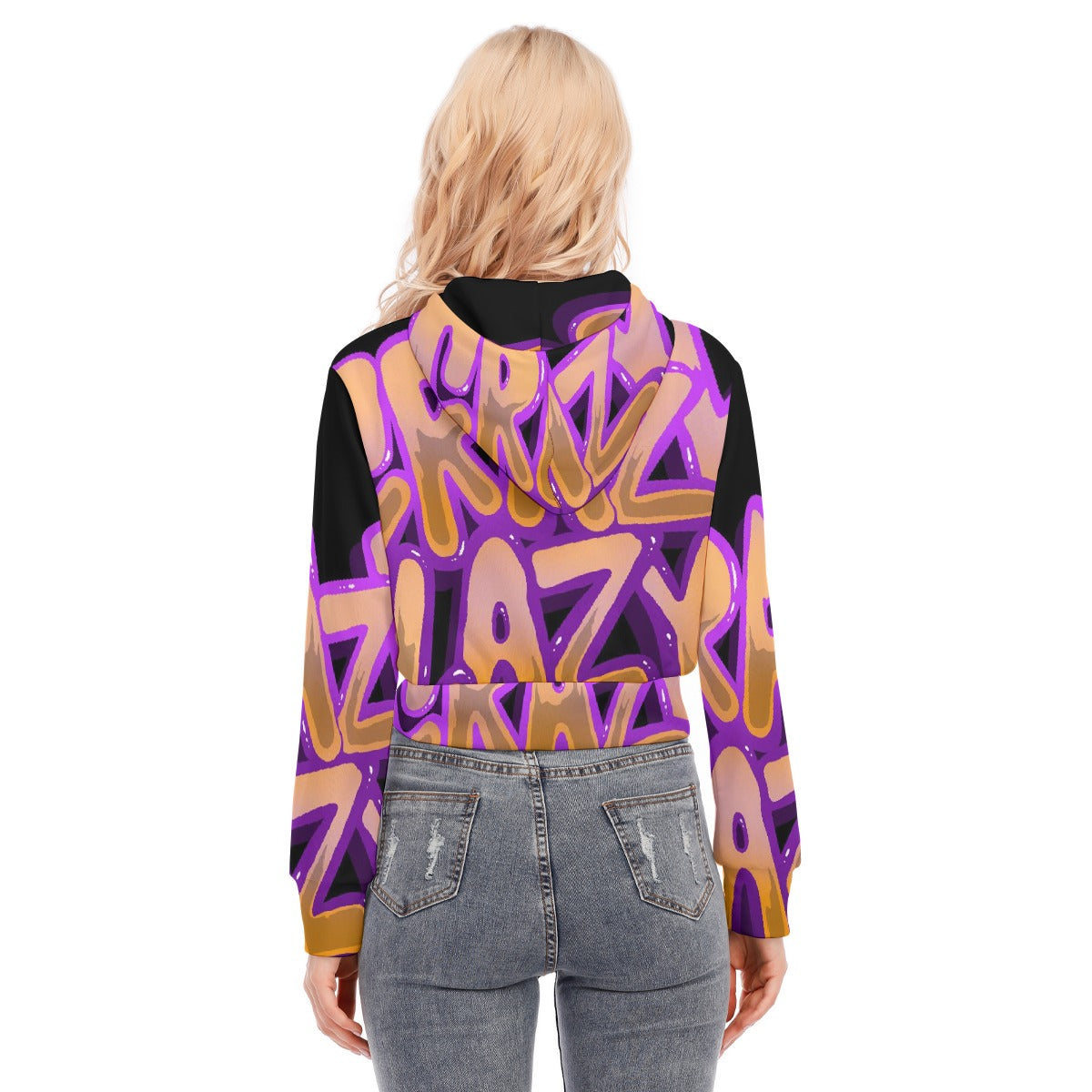 All-Over Print Women's Crop Top Hoodie With Zipper Closure