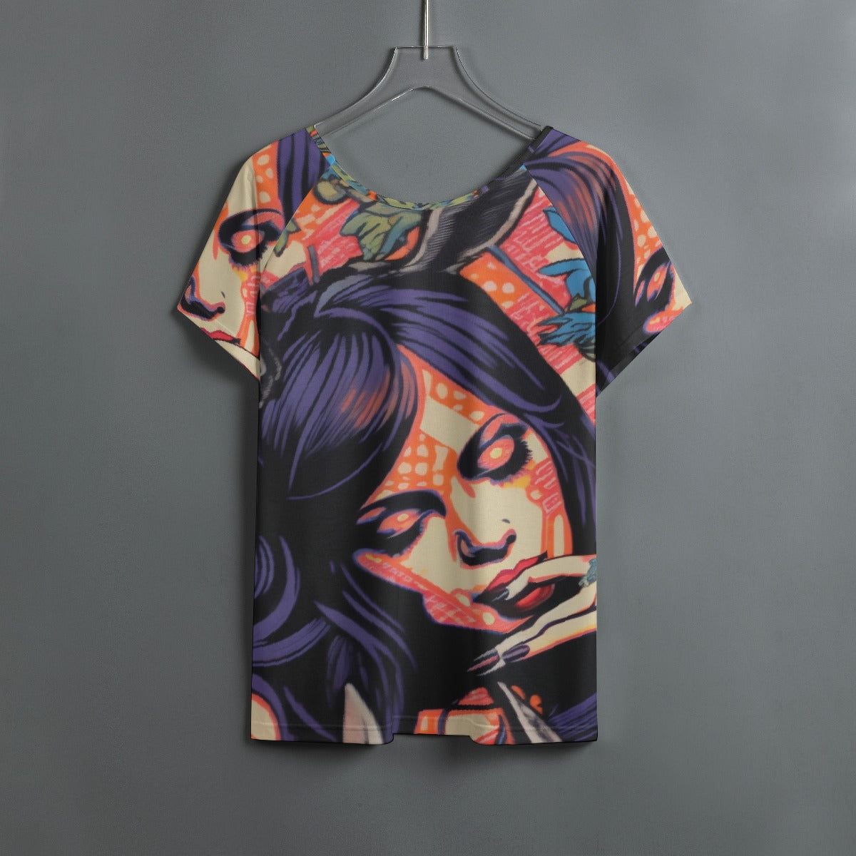 All-Over Print Women's Round Neck T-shirt With Raglan Sleeve