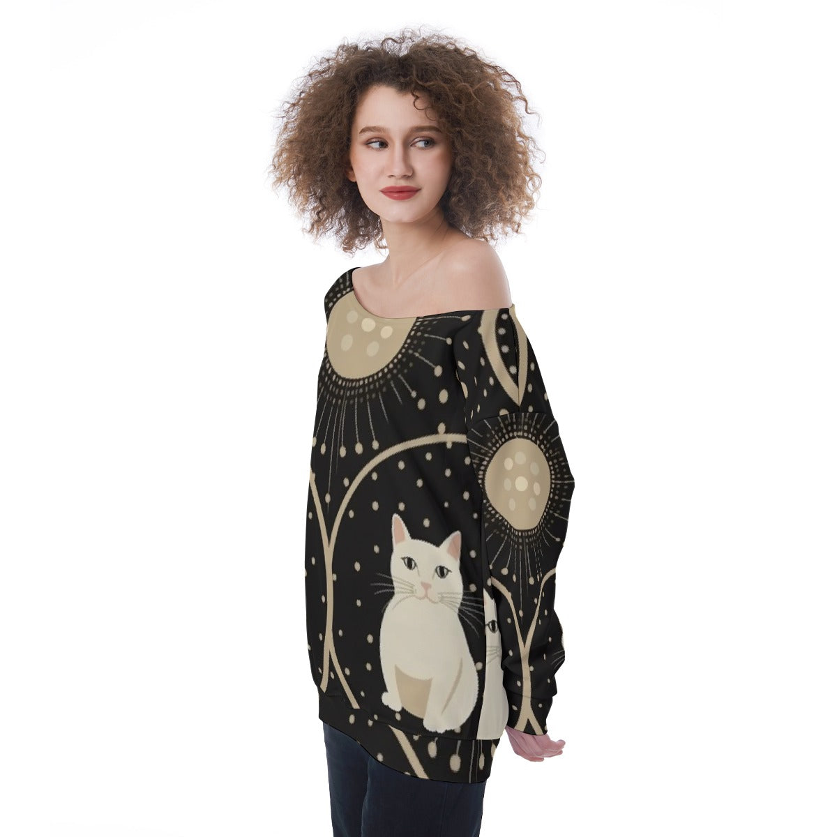 All-Over Print Oversized Women's Off-Shoulder Sweatshirt