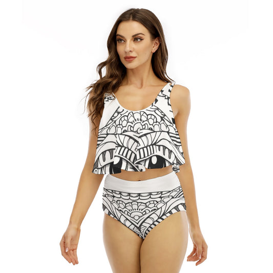 All-Over Print Women's Ruffled Vest Bikini Swimsuit