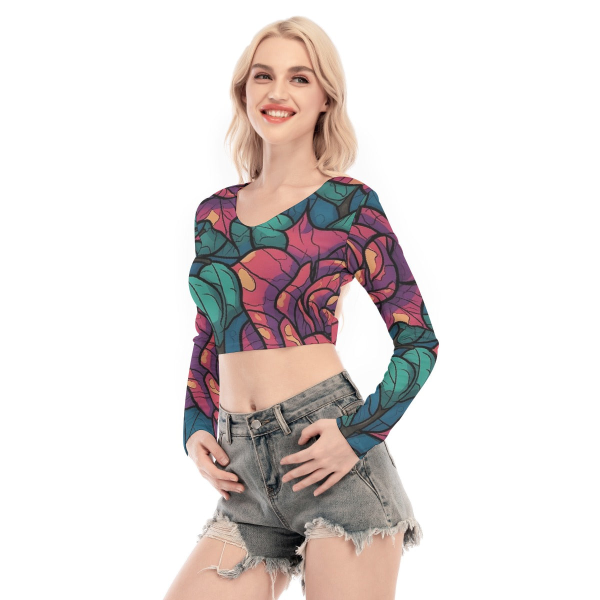 All-Over Print Women's Back Hollow T-shirt With Strap