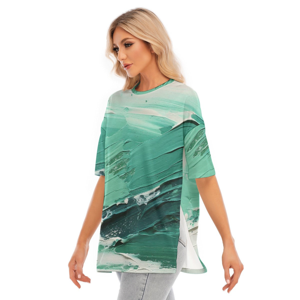 All-Over Print Women's Short Sleeves T-shirt With Hem Split