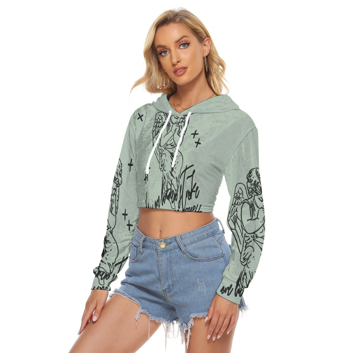 All-Over Print Women's Crop Top Hoodie|Velvet