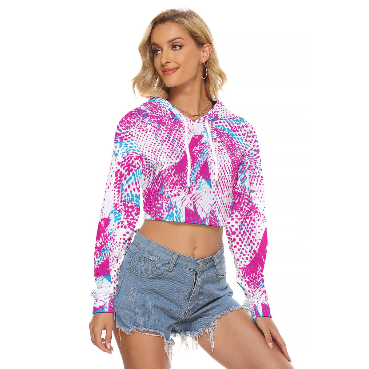 All-Over Print Women's Crop Top Hoodie|Velvet
