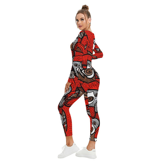All-Over Print Women's Plunging Neck Jumpsuit