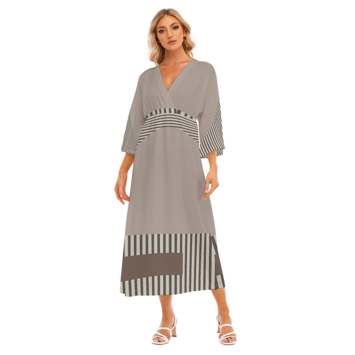 All-Over Print Women's Mid-Sleeve Long Dress