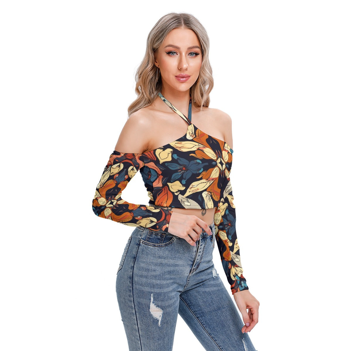 All-Over Print Women's Halter Lace-up Top