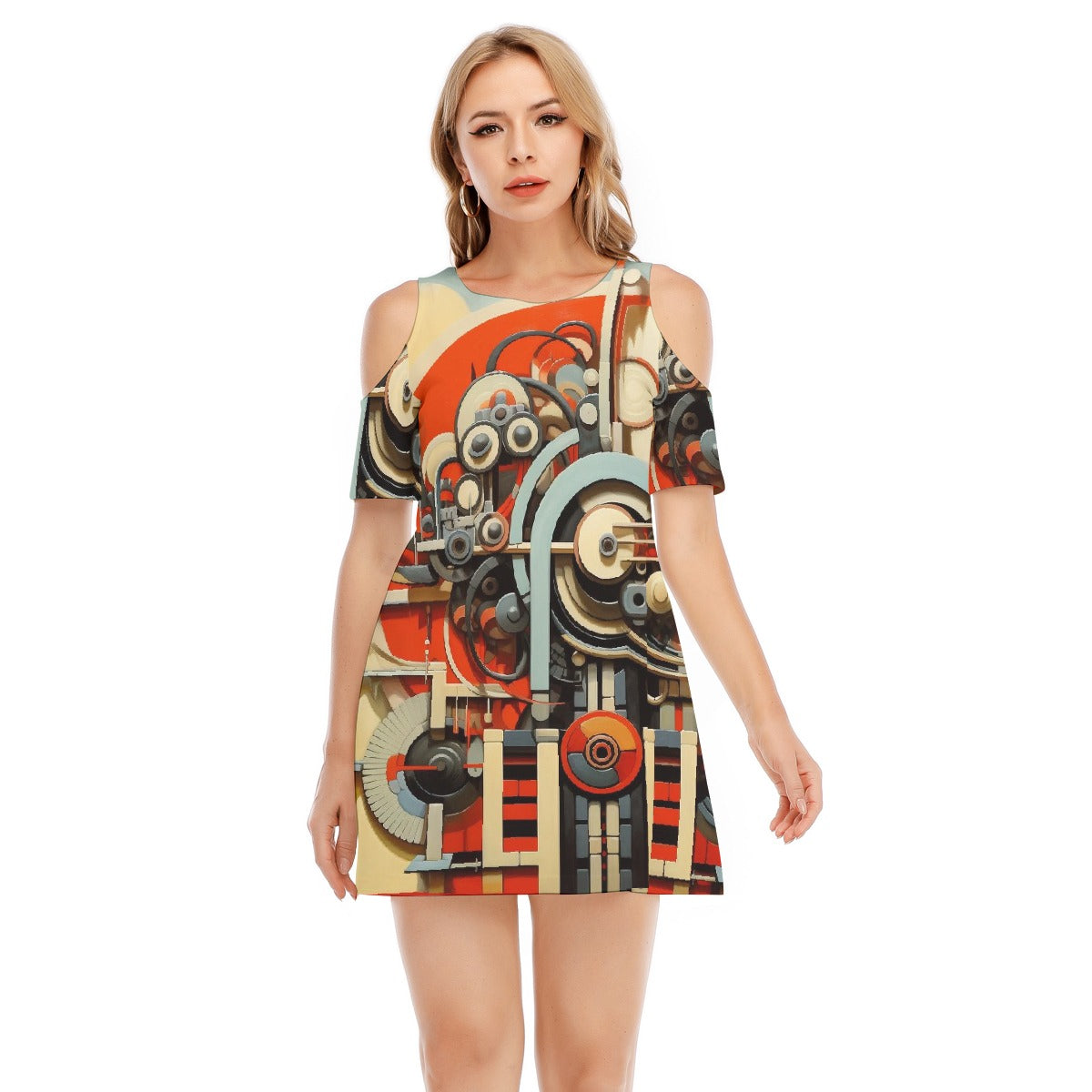 All-Over Print Women's Cold Shoulder Dress | 190GSM Cotton
